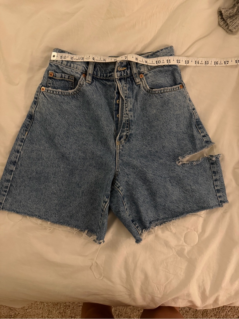 Garage Light Blue High-Waist Distressed Denim Shorts